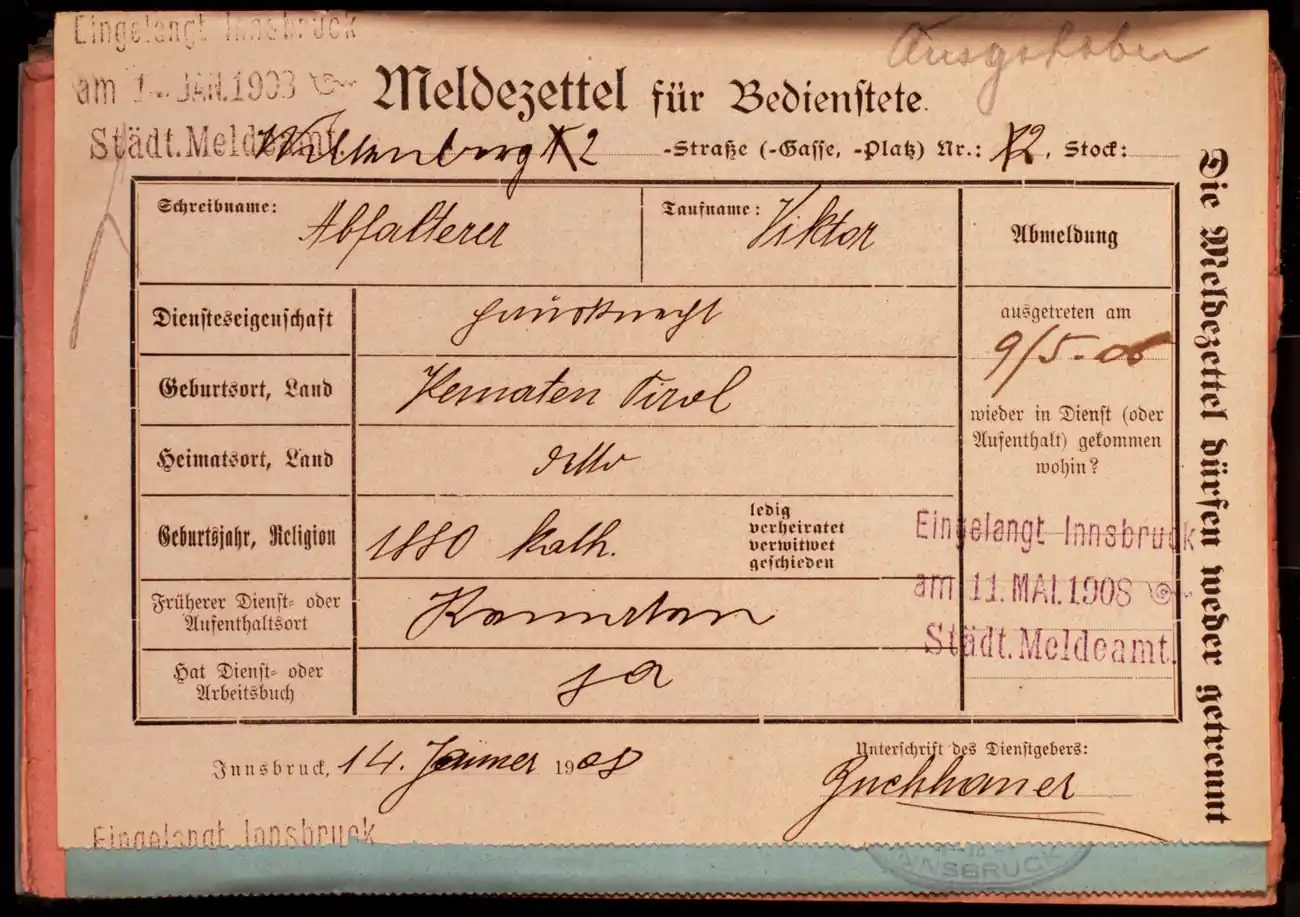 Meldezettel 0506, Vorderseite