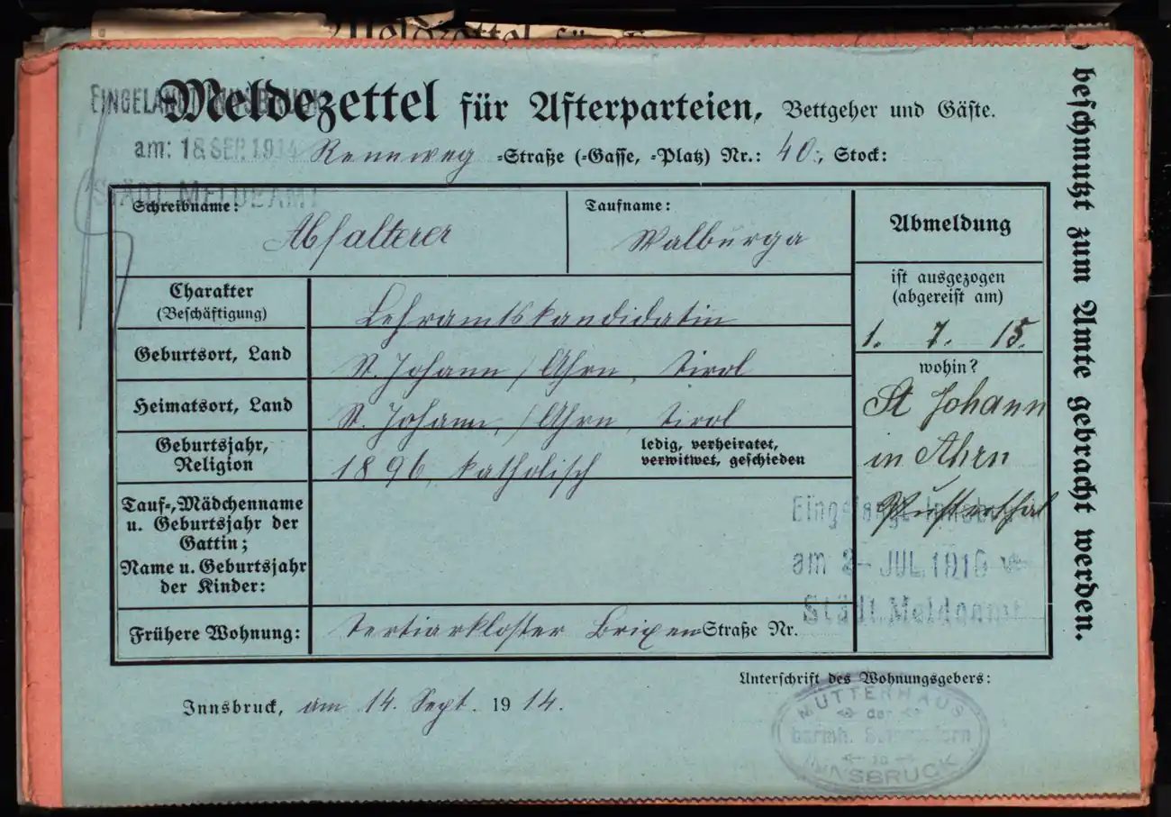 Meldezettel 0507, Vorderseite