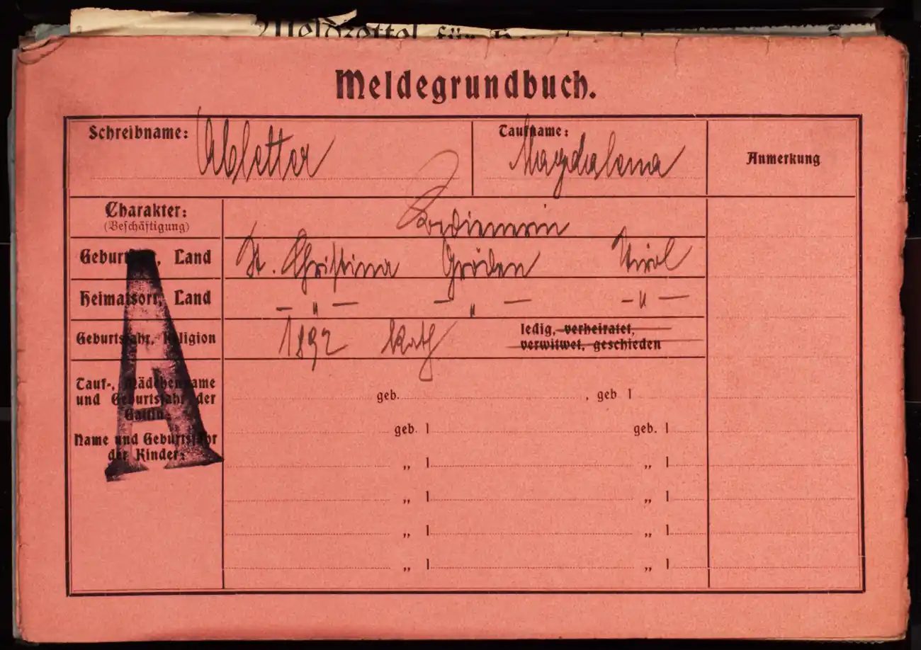 Meldezettel 0509, Vorderseite
