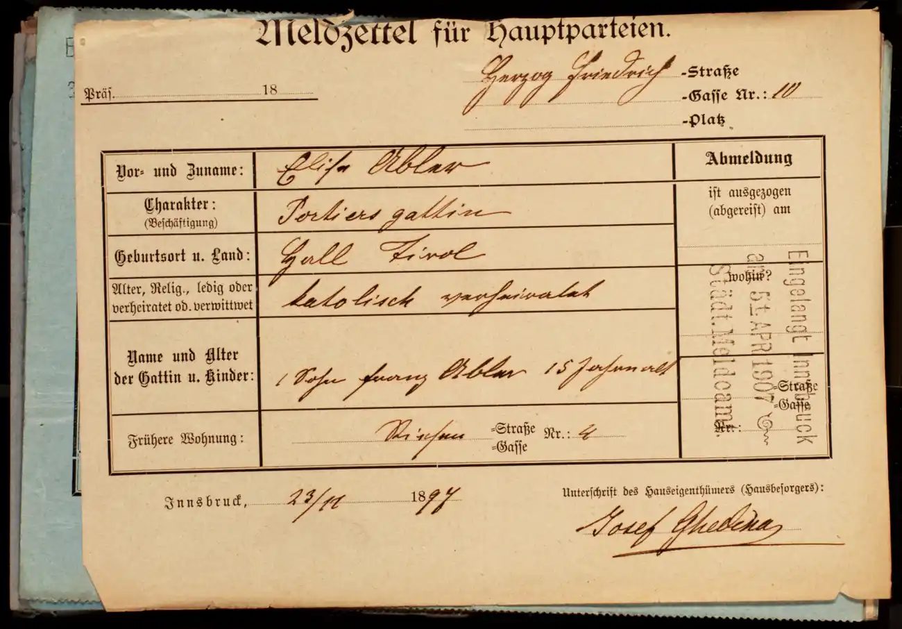Meldezettel 0512, Vorderseite