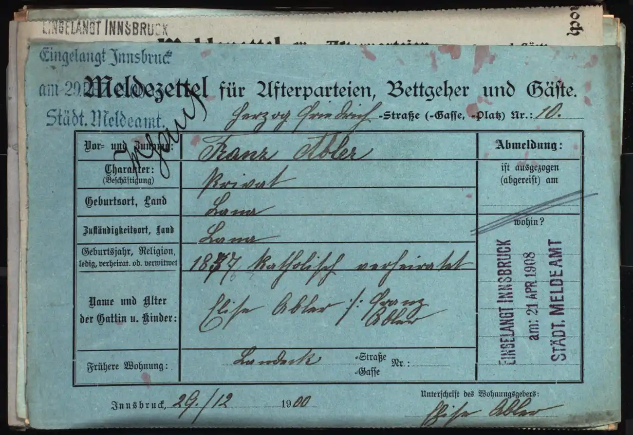 Meldezettel 0514, Vorderseite