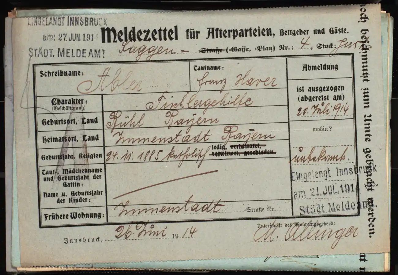 Meldezettel 0515, Vorderseite