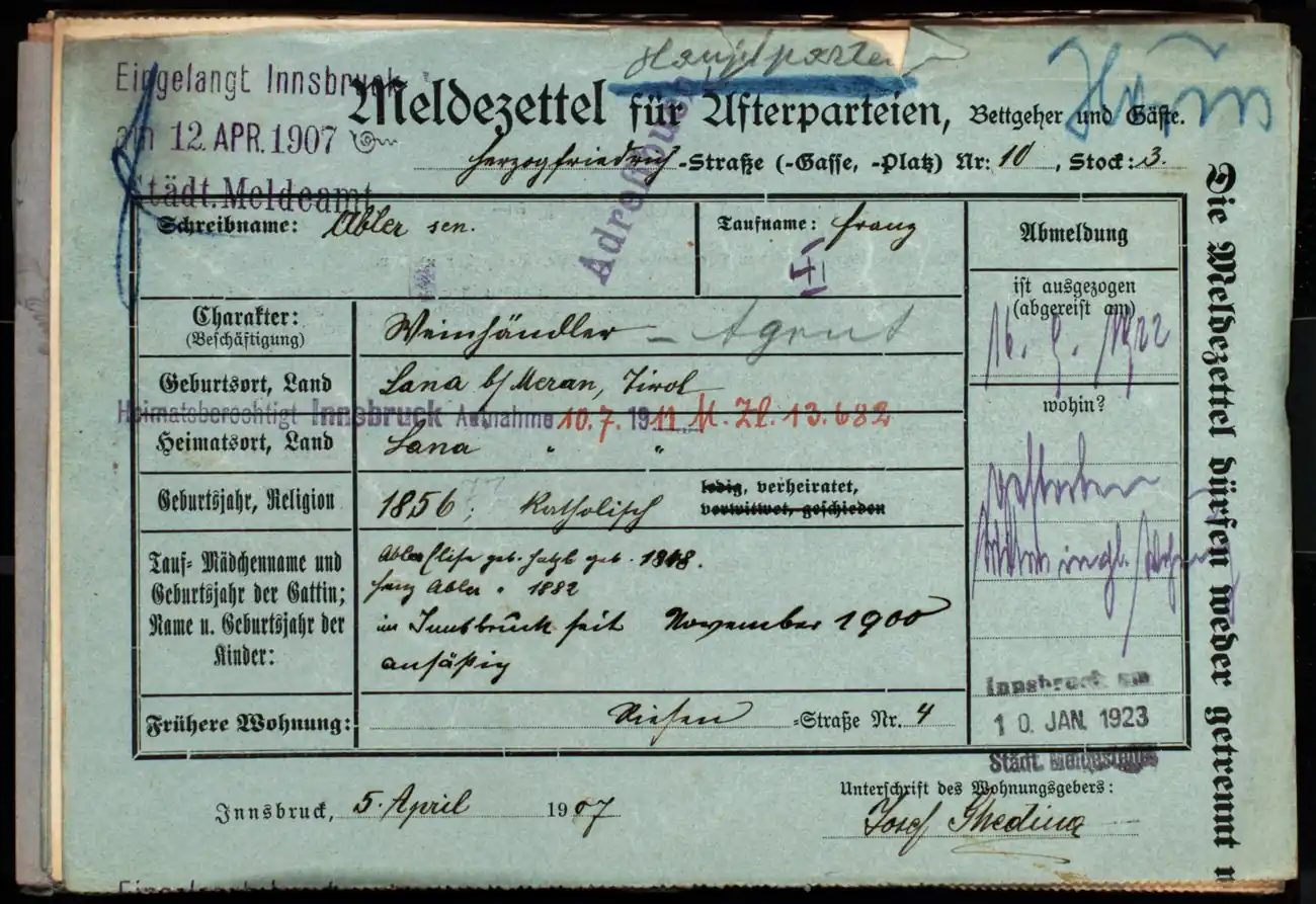 Meldezettel 0516, Vorderseite