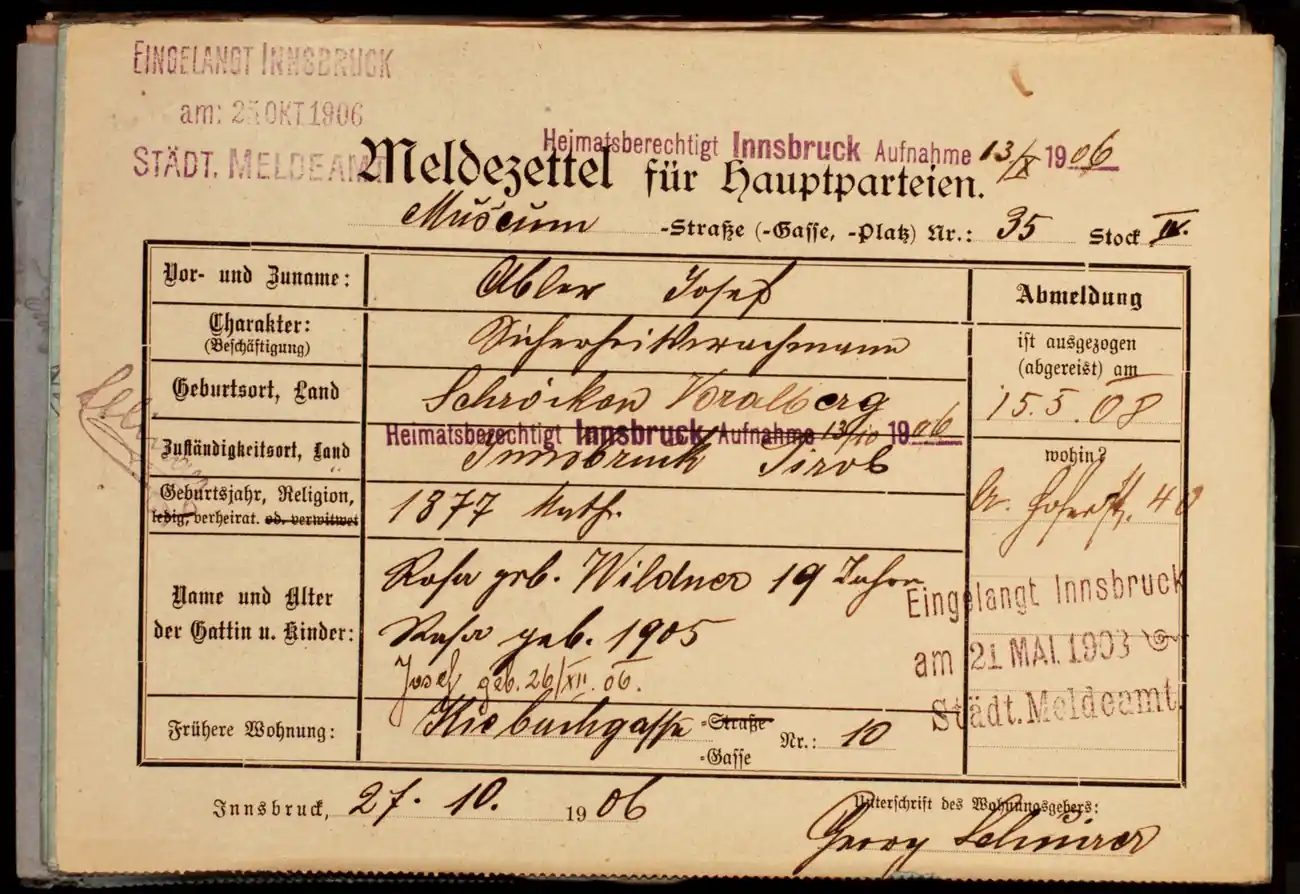 Meldezettel 0518, Vorderseite