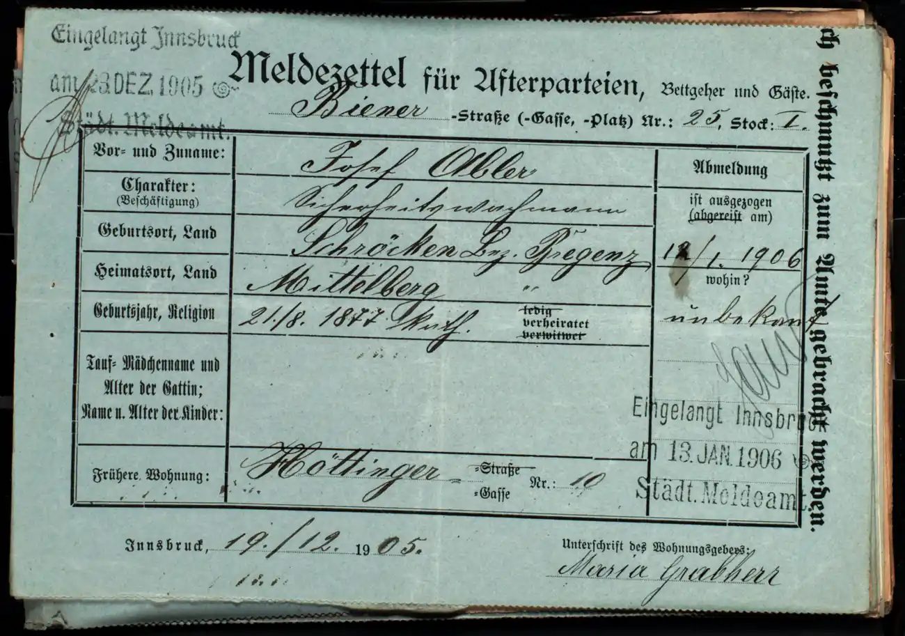 Meldezettel 0520, Vorderseite
