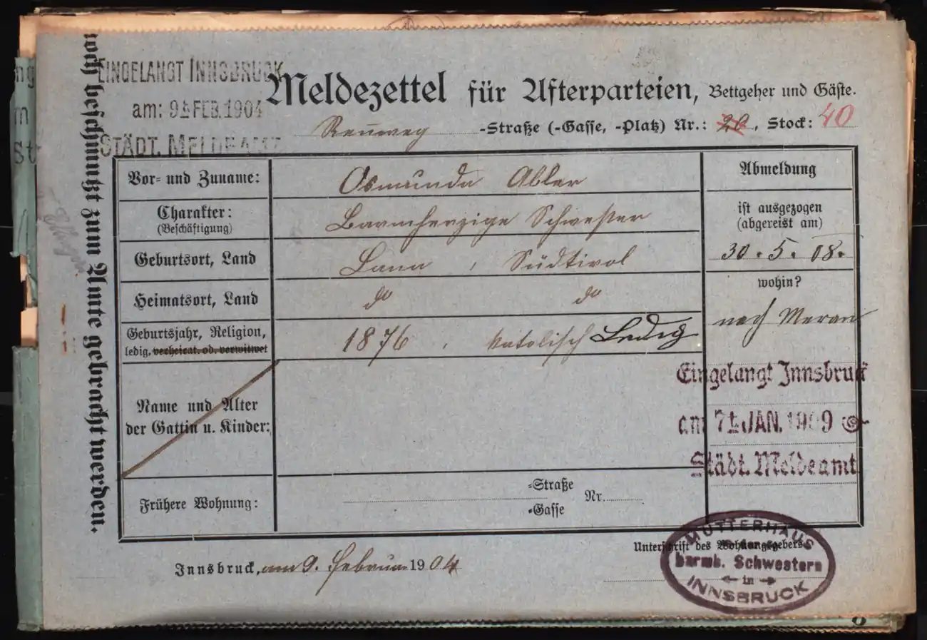 Meldezettel 0522, Vorderseite