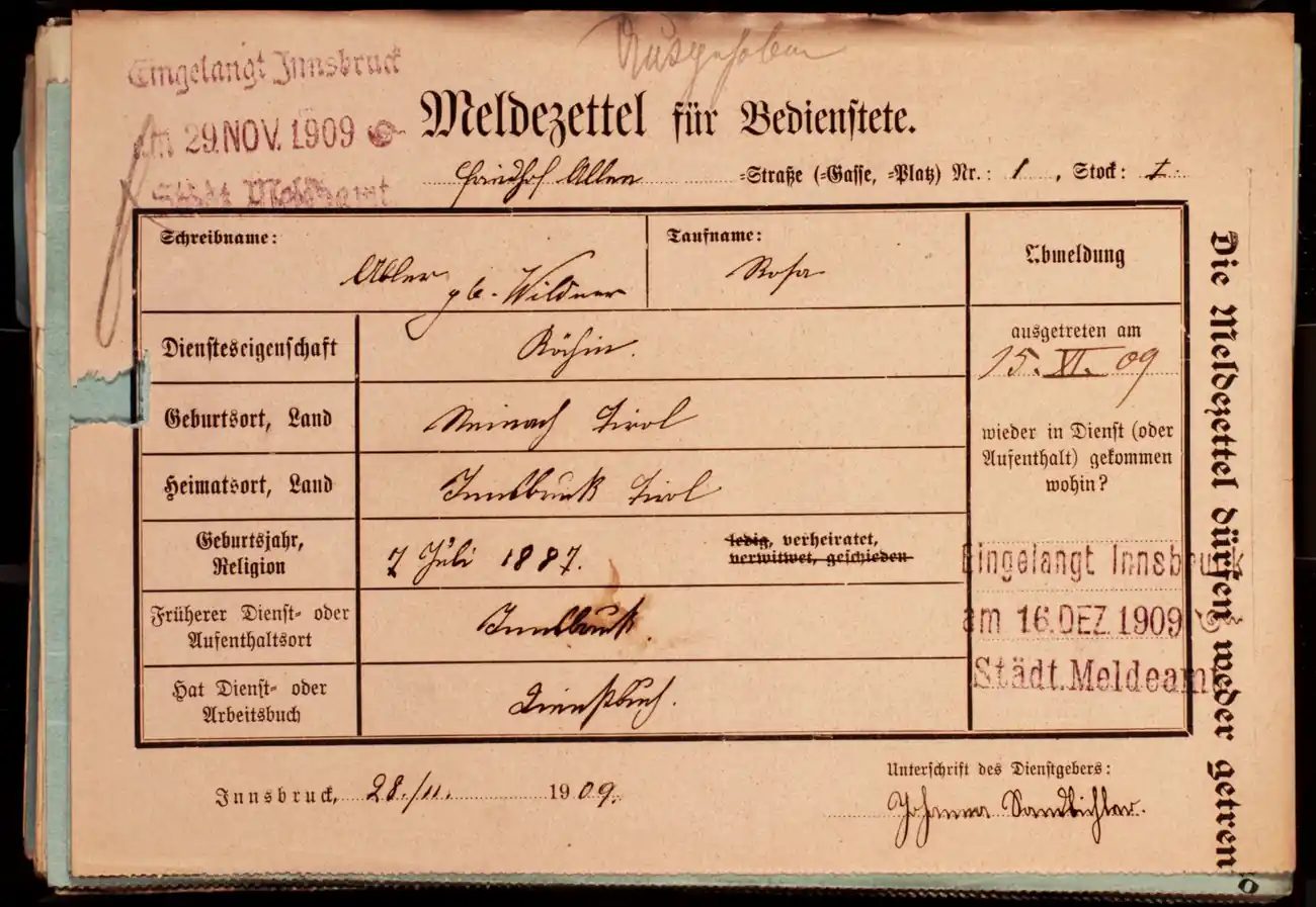 Meldezettel 0524, Vorderseite