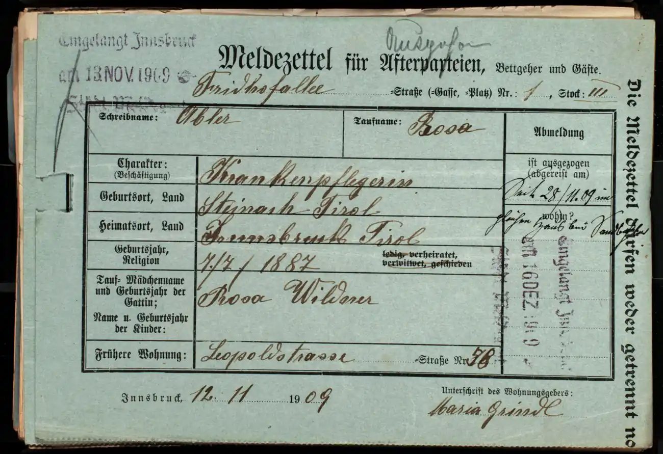 Meldezettel 0525, Vorderseite