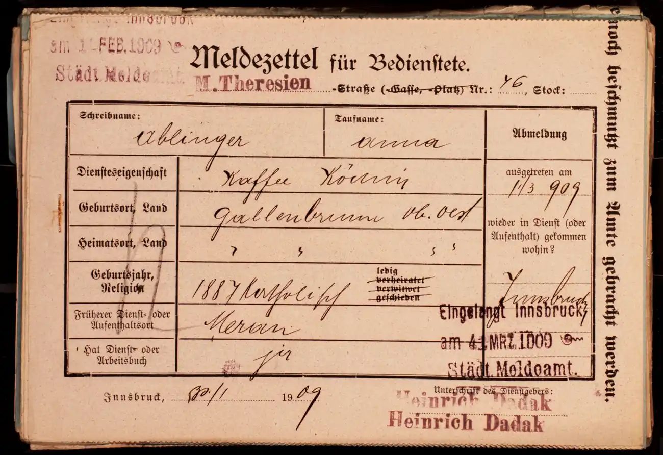Meldezettel 0528, Vorderseite