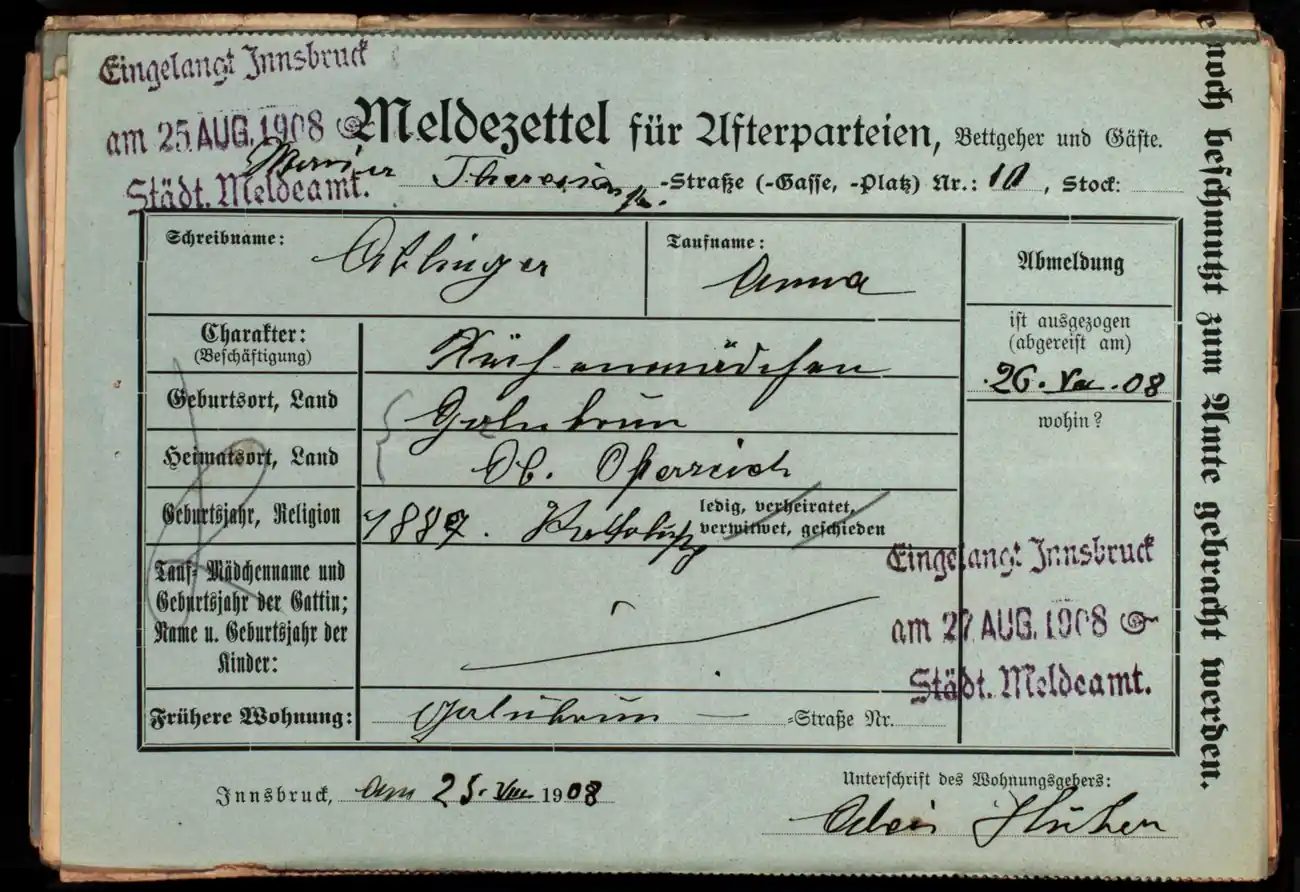 Meldezettel 0530, Vorderseite