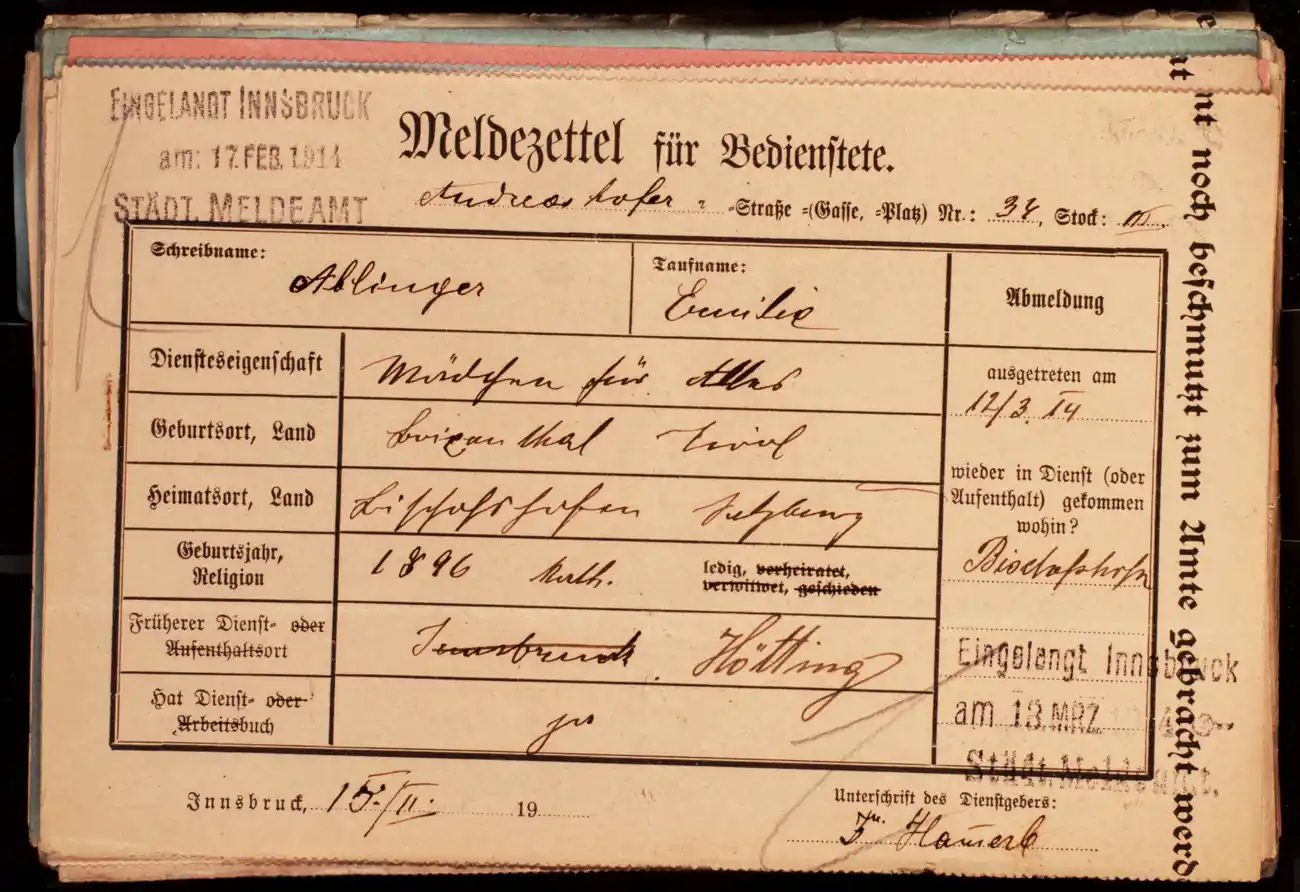 Meldezettel 0531, Vorderseite
