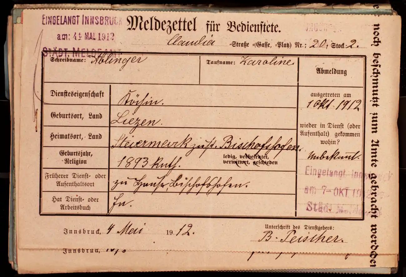 Meldezettel 0534, Vorderseite
