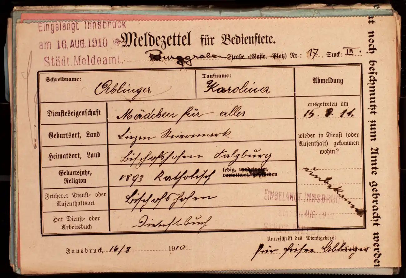 Meldezettel 0535, Vorderseite