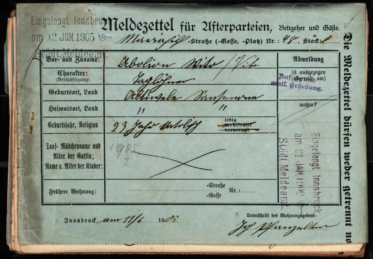 Meldezettel 0539, Vorderseite