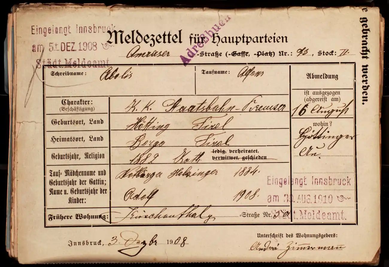 Meldezettel 0540, Vorderseite