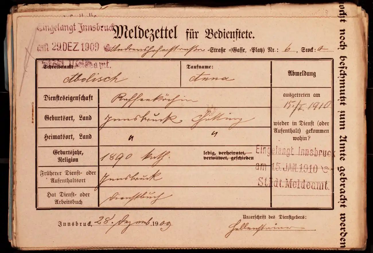 Meldezettel 0541, Vorderseite