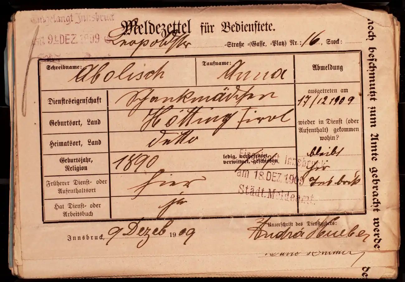 Meldezettel 0542, Vorderseite