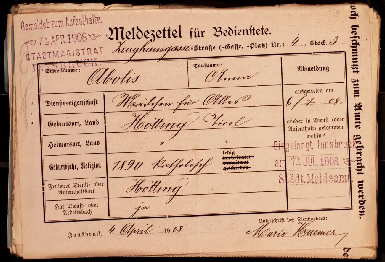 Meldezettel 0543, Vorderseite
