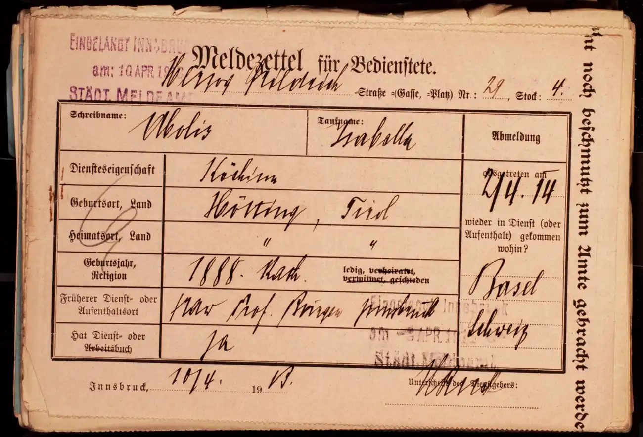 Meldezettel 0544, Vorderseite