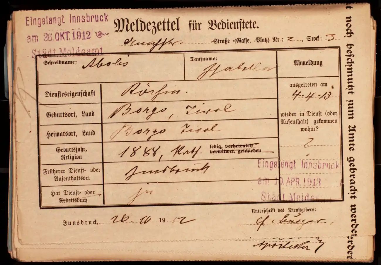 Meldezettel 0545, Vorderseite