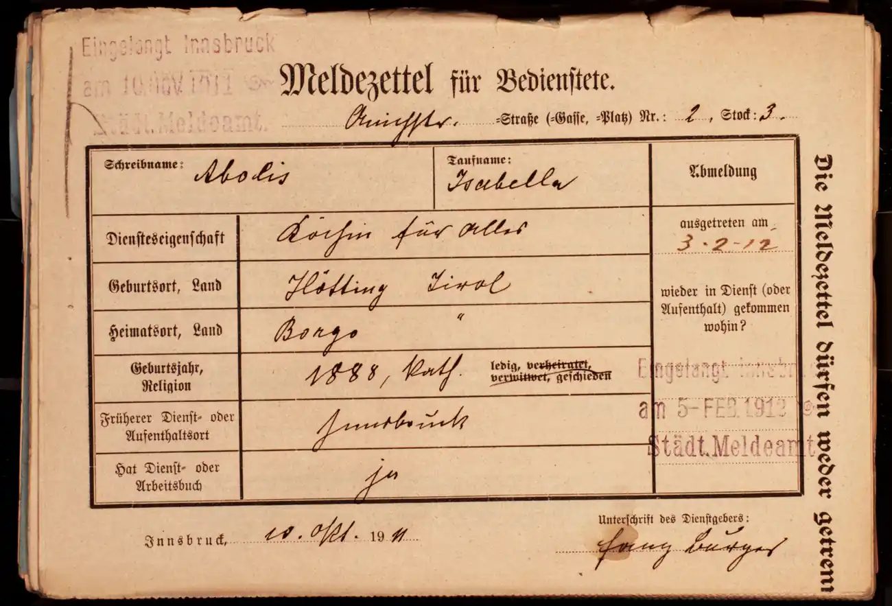 Meldezettel 0548, Vorderseite