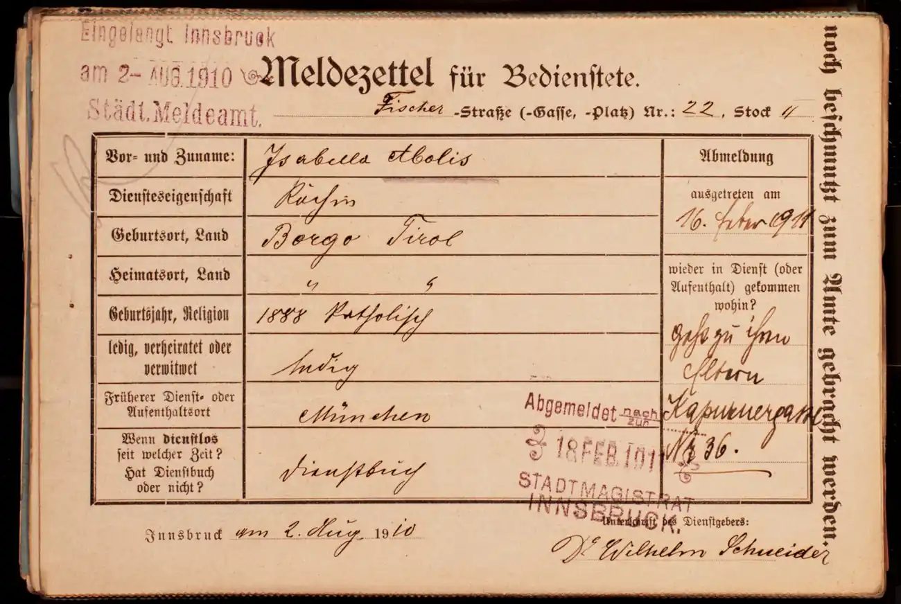 Meldezettel 0549, Vorderseite