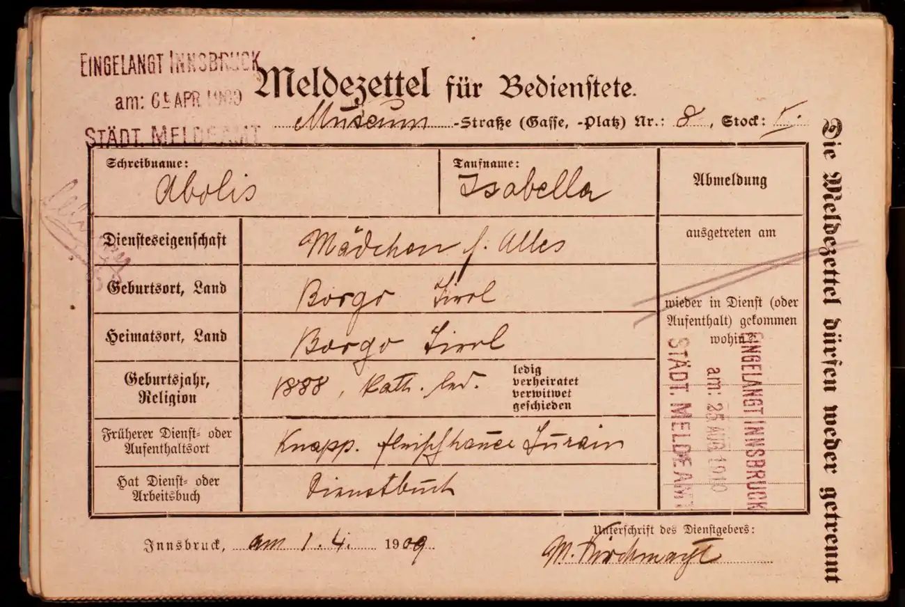 Meldezettel 0550, Vorderseite