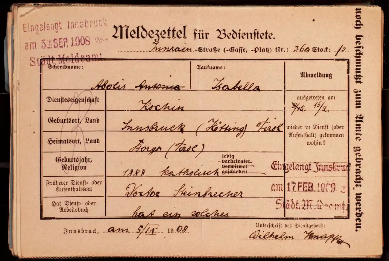 Meldezettel 0551, Vorderseite