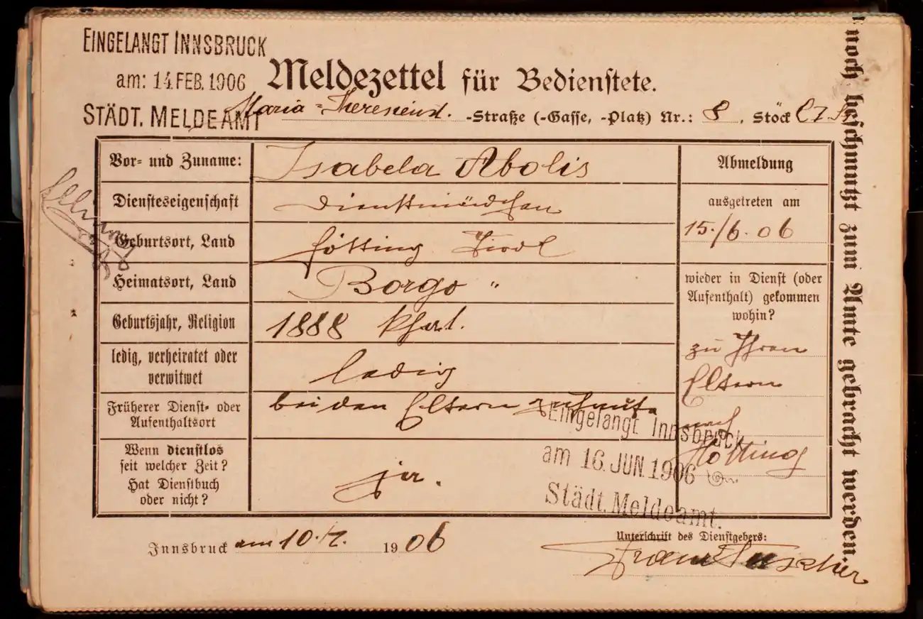 Meldezettel 0552, Vorderseite