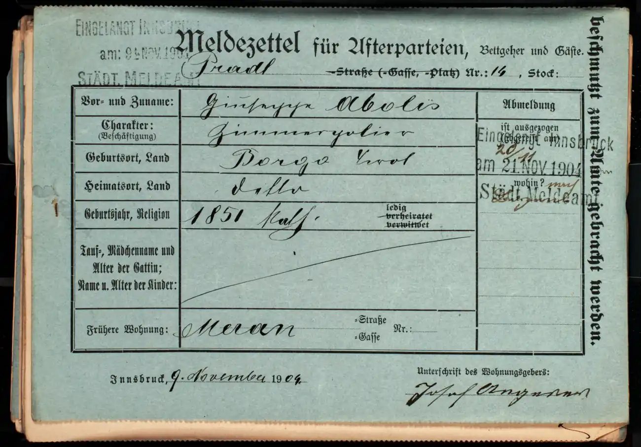 Meldezettel 0554, Vorderseite