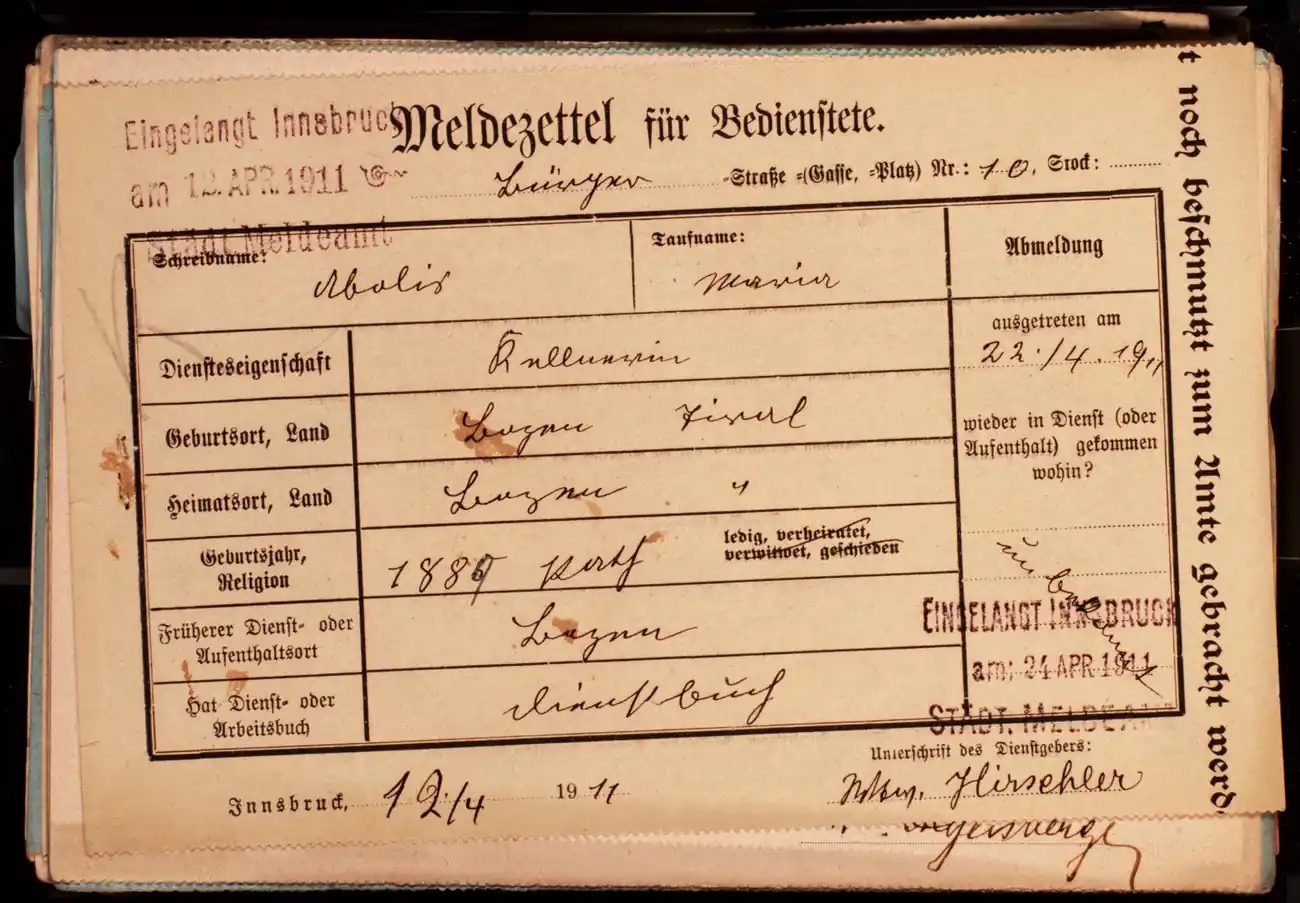 Meldezettel 0557, Vorderseite