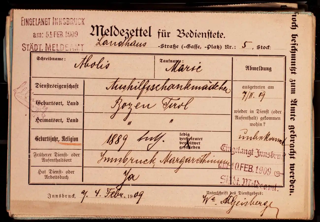 Meldezettel 0558, Vorderseite