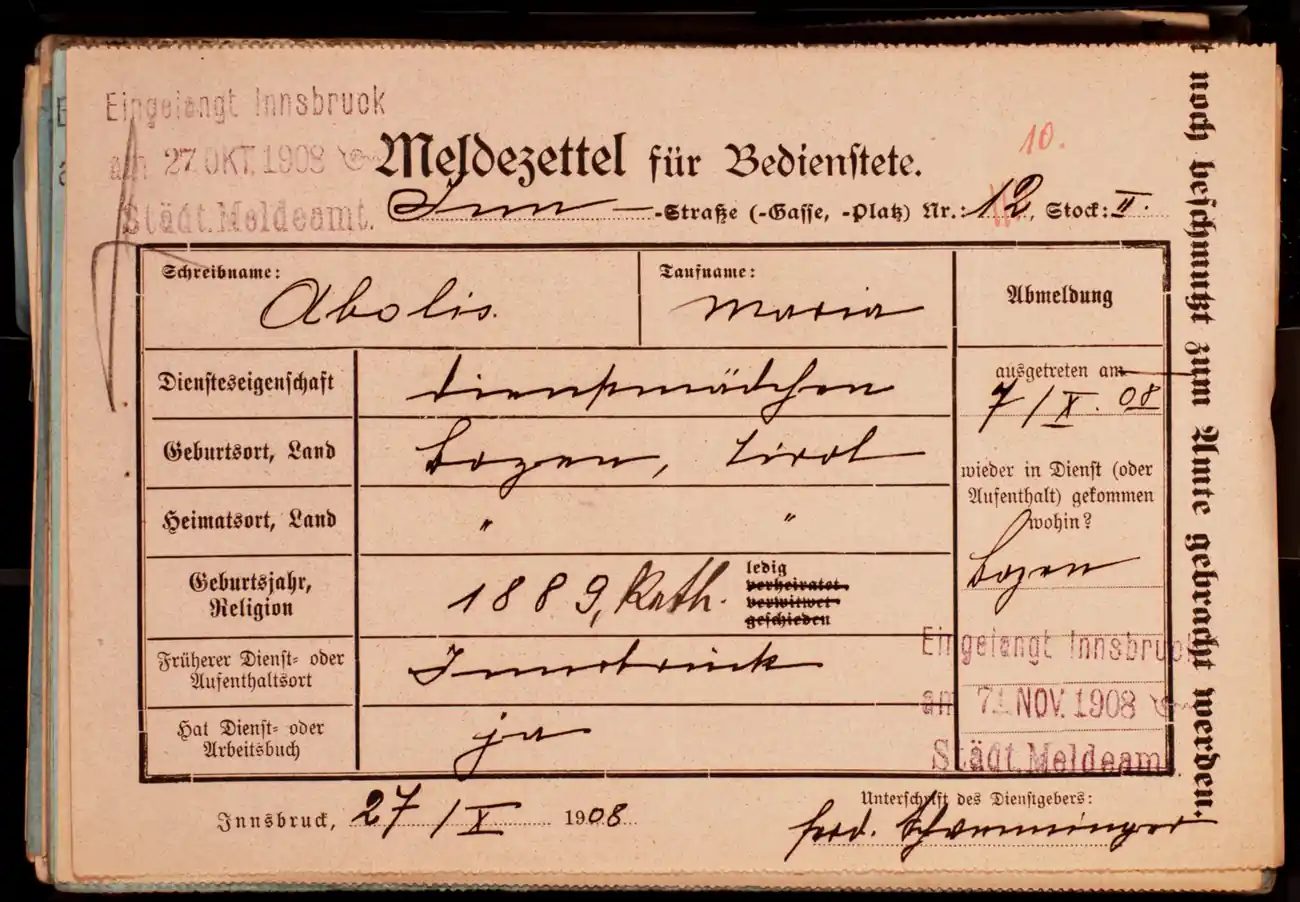 Meldezettel 0559, Vorderseite