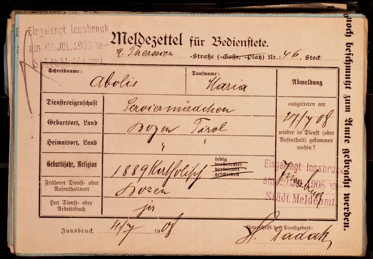 Meldezettel 0560, Vorderseite