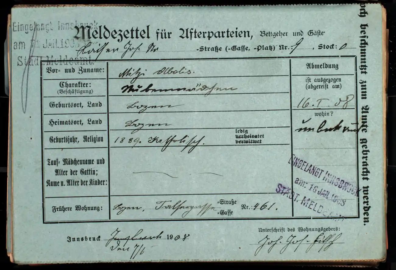 Meldezettel 0561, Vorderseite