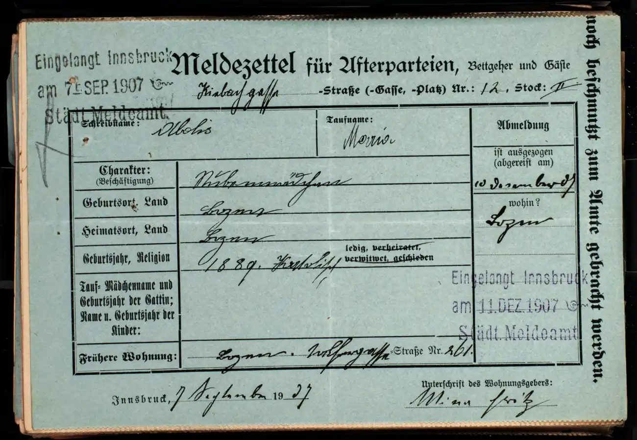 Meldezettel 0562, Vorderseite