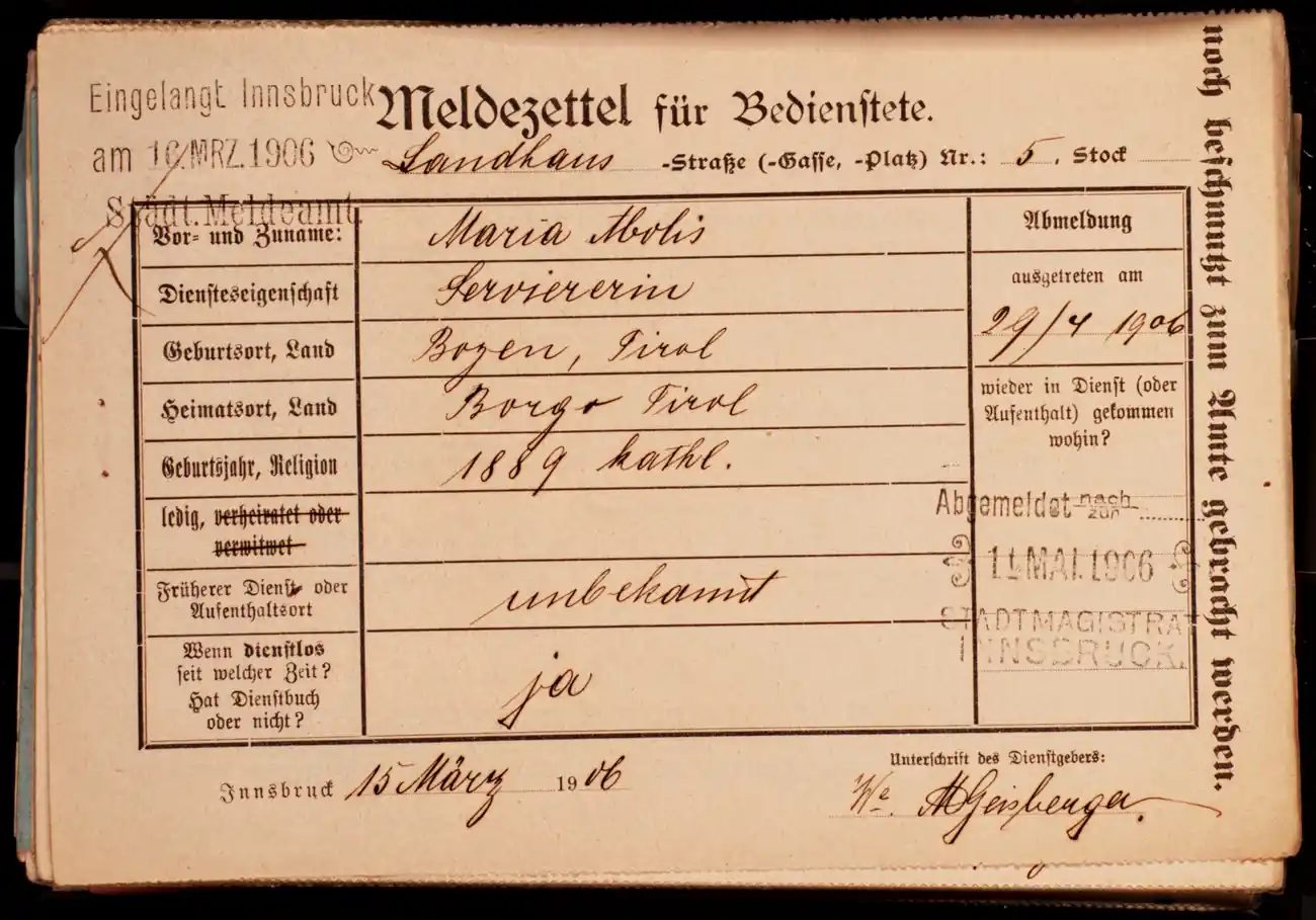 Meldezettel 0563, Vorderseite
