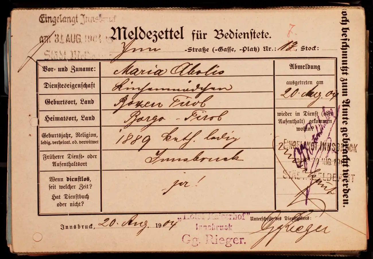 Meldezettel 0565, Vorderseite