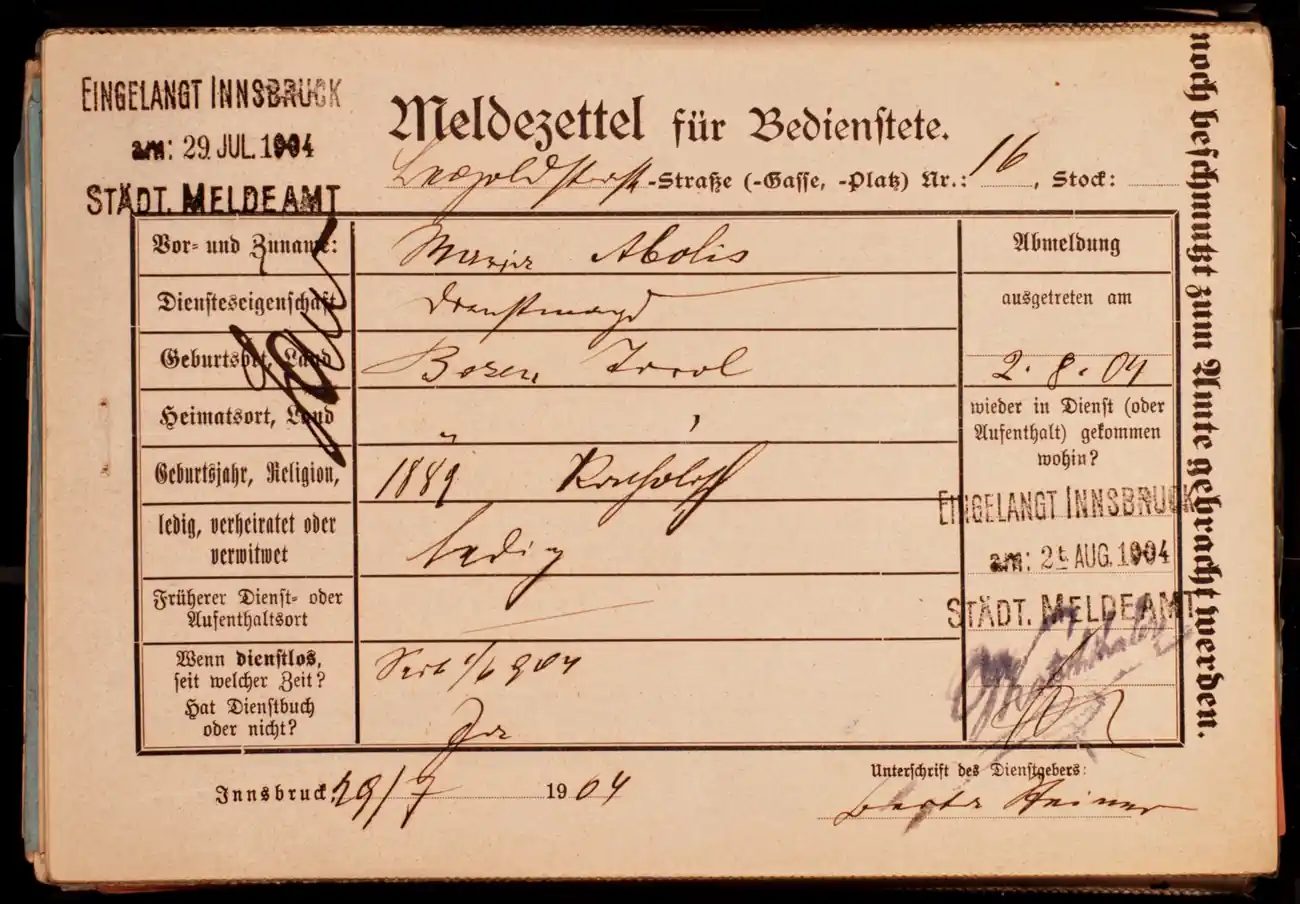 Meldezettel 0566, Vorderseite