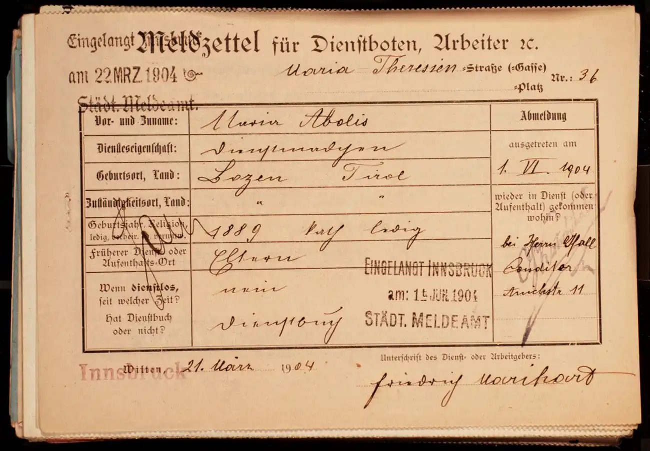Meldezettel 0567, Vorderseite