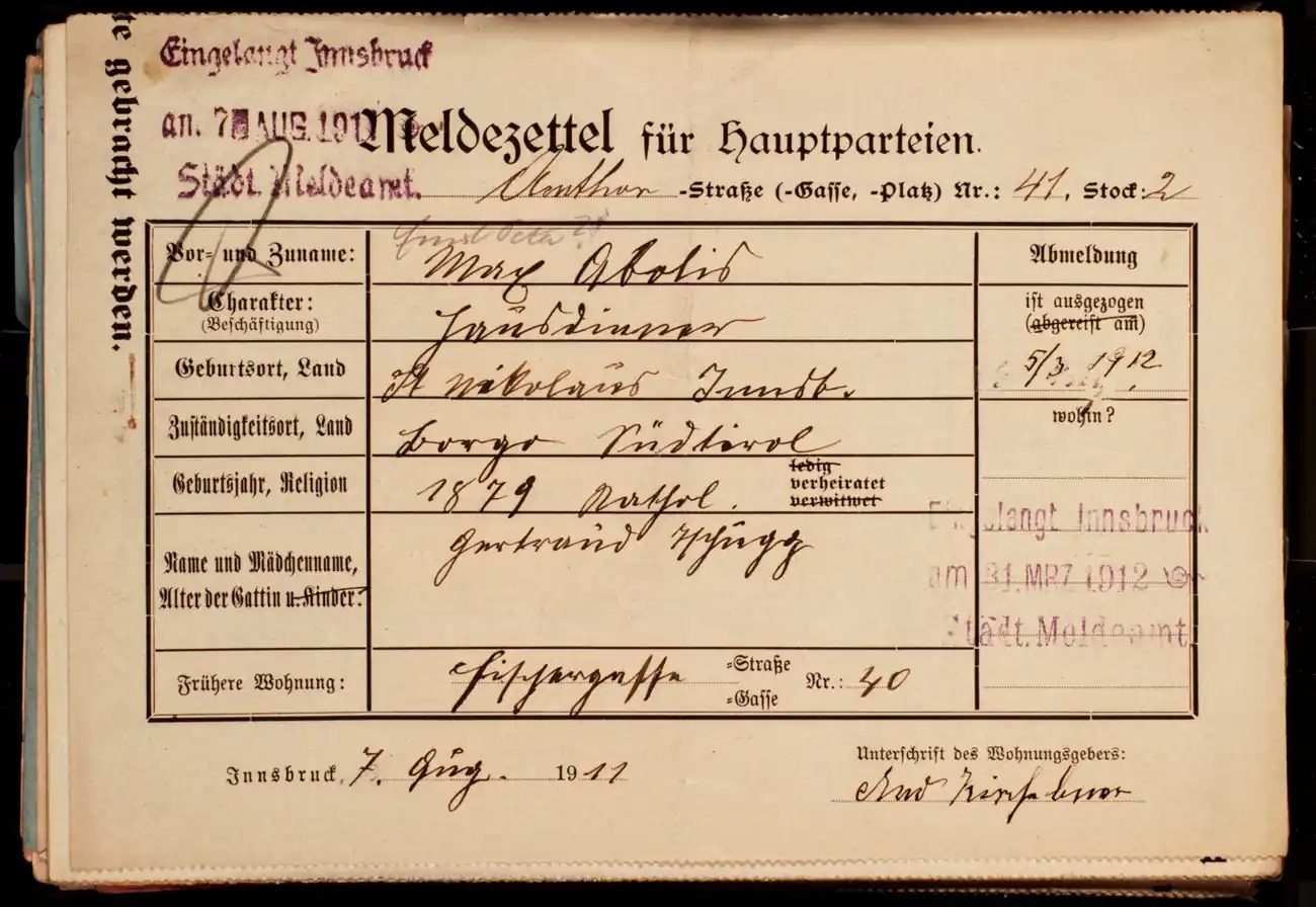 Meldezettel 0568, Vorderseite