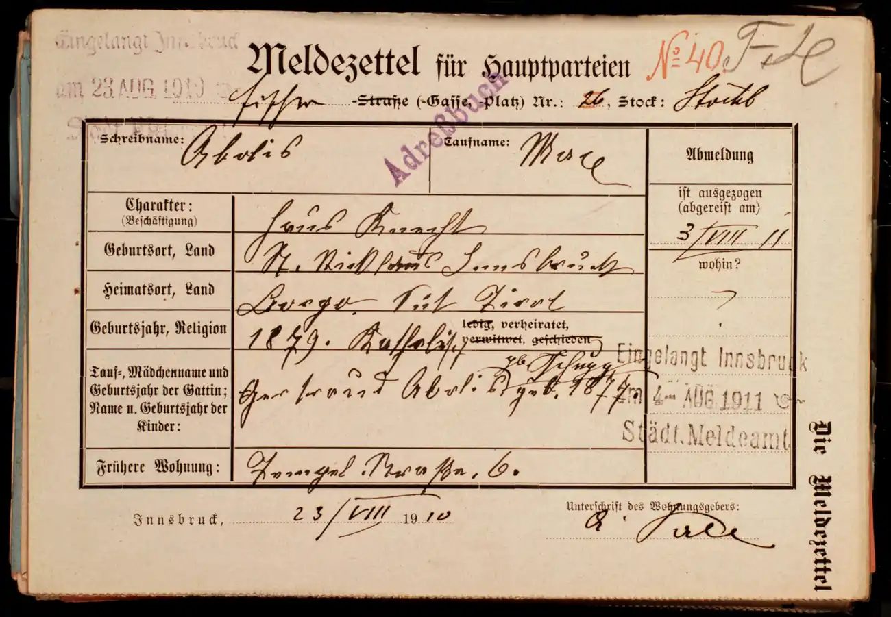 Meldezettel 0569, Vorderseite