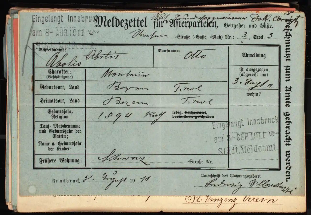Meldezettel 0571, Vorderseite
