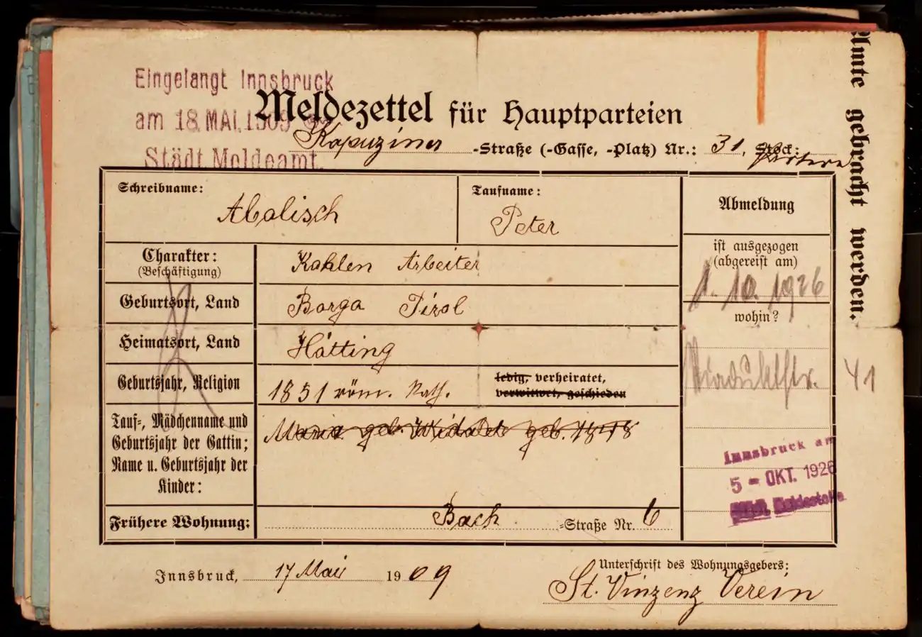 Meldezettel 0572, Vorderseite