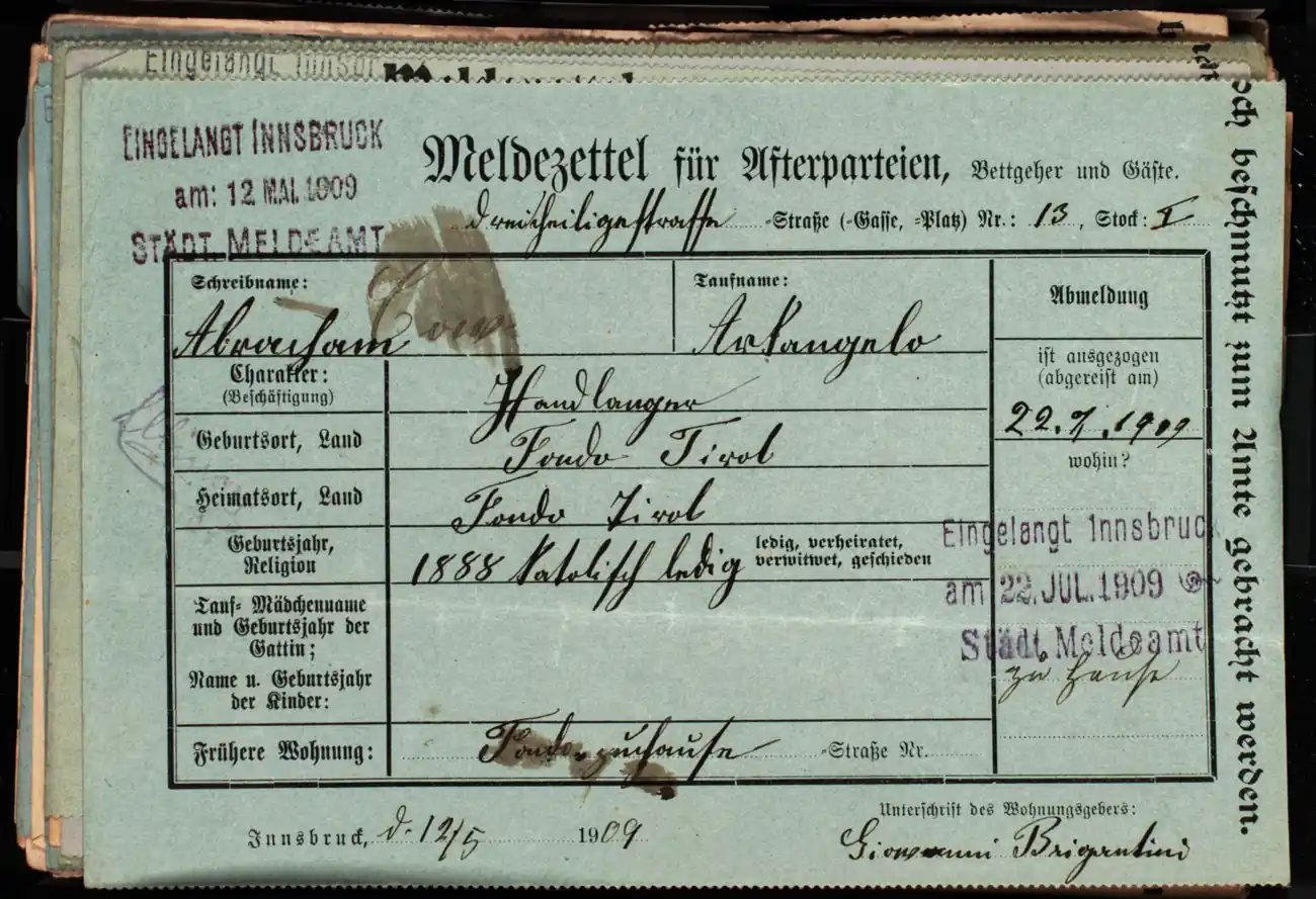 Meldezettel 0574, Vorderseite
