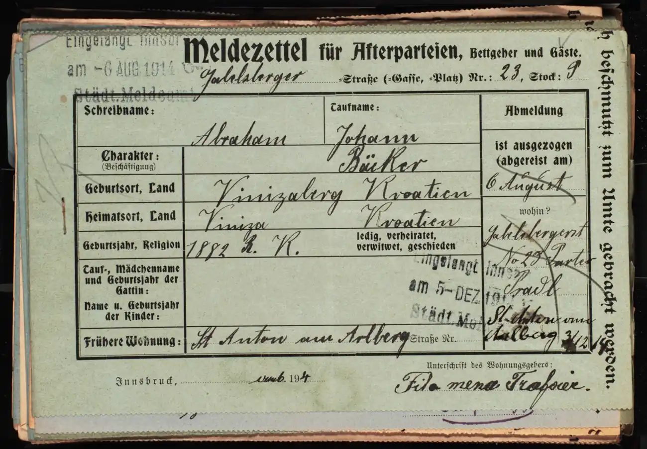 Meldezettel 0575, Vorderseite