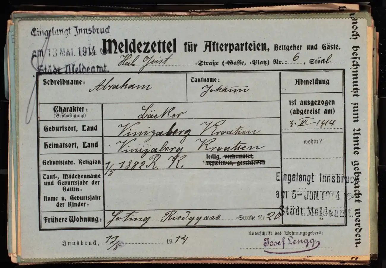 Meldezettel 0576, Vorderseite