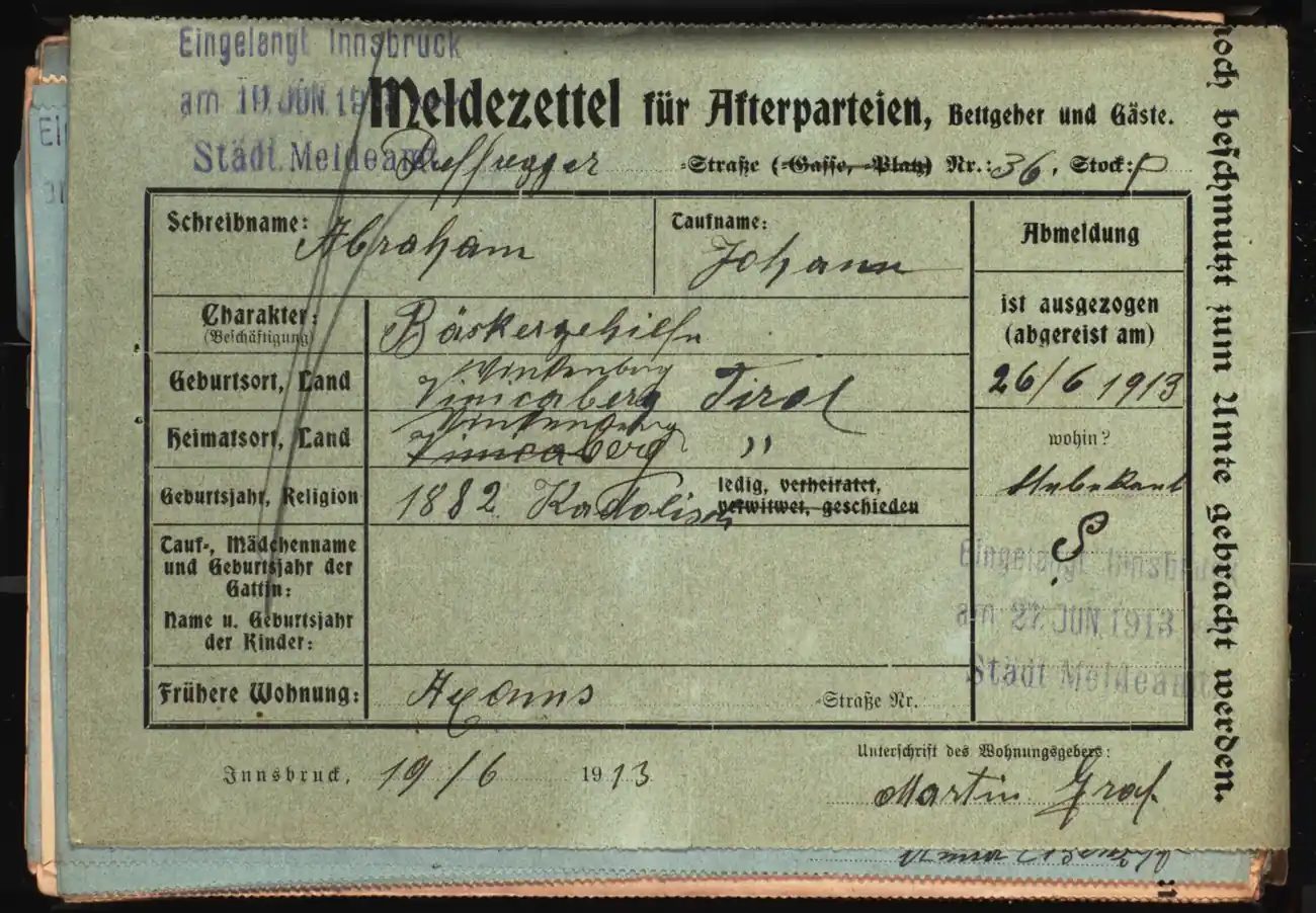 Meldezettel 0578, Vorderseite
