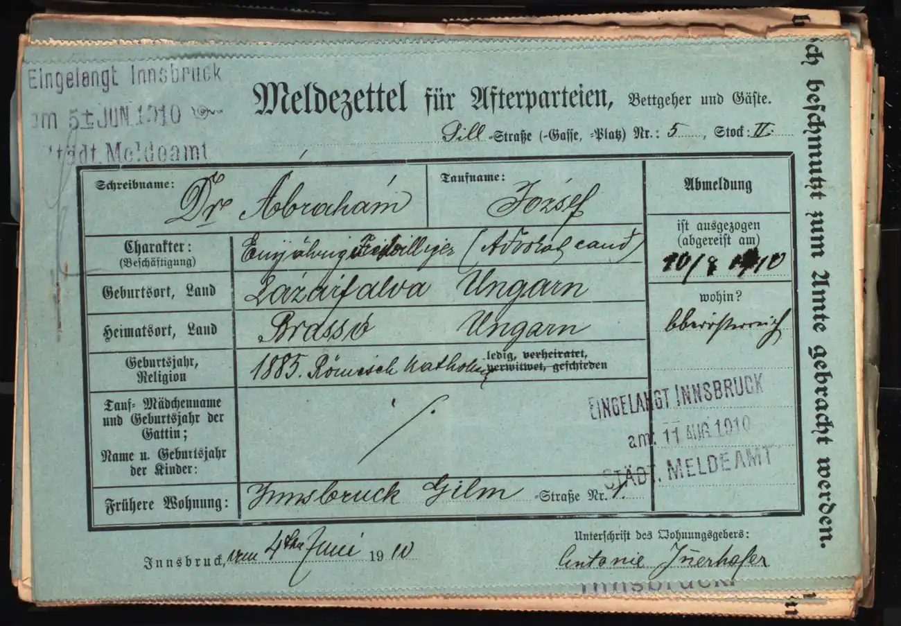 Meldezettel 0580, Vorderseite