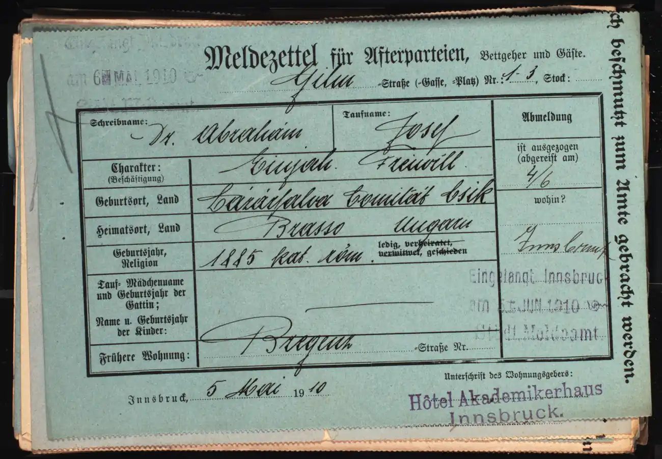Meldezettel 0581, Vorderseite